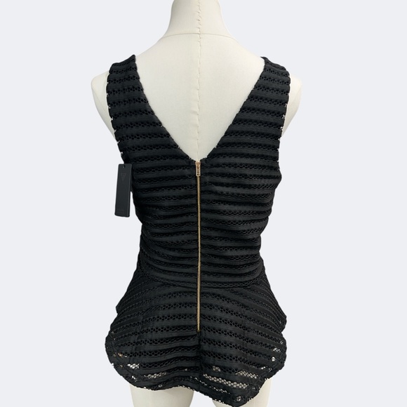Guess Top Womens Medium Black Matilda Shadow Mesh Peplum Sleeveless Fitted USA - Picture 2 of 12